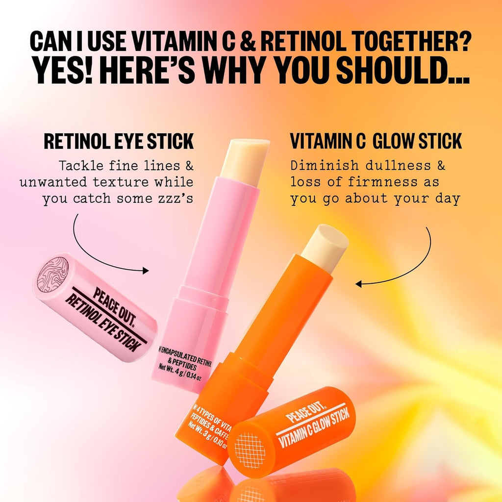 PEACE OUT Retinol Eye Stick, Under Eye Treatment for Hydration, Fine Lines & Wrinkles, with Encapsulated Retinol, Peptides & Squalane for Smoother Looking Under Eyes, 0.14 oz