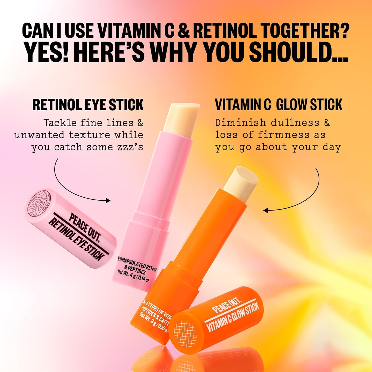 PEACE OUT Retinol Eye Stick, Under Eye Treatment for Hydration, Fine Lines & Wrinkles, with Encapsulated Retinol, Peptides & Squalane for Smoother Looking Under Eyes, 0.14 oz