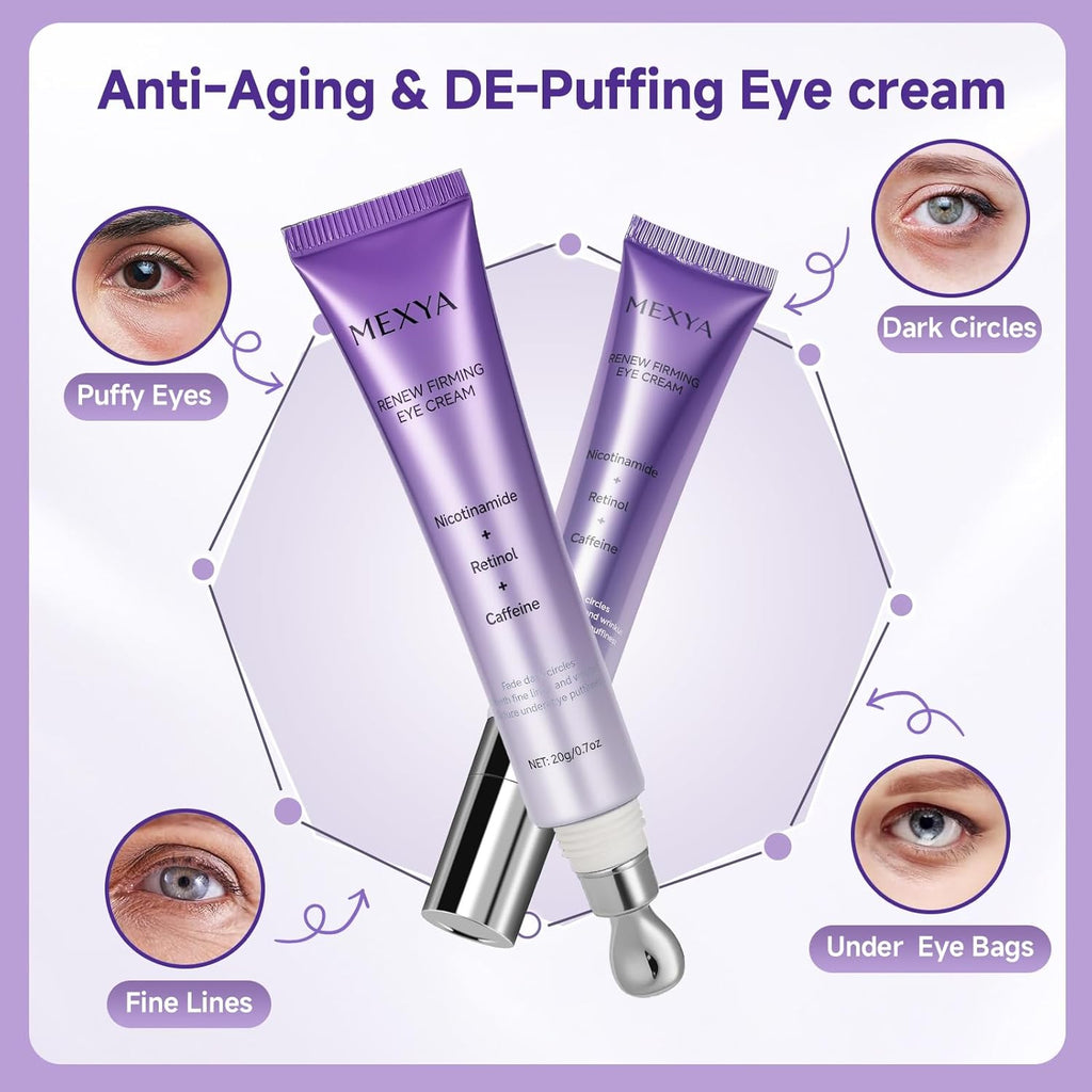 Retinol & Caffeine Eye Cream - Dark Circle Treatment & Under Eye Brightener, 0.7oz Anti-Aging Formula for Wrinkles, Puffiness, Bags