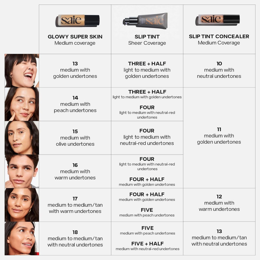 Saie Slip Tint Tinted Moisturizer with SPF 35 - Light Coverage, Glowy Skin Tint & Mineral Sunscreen for Face with Hydrating Hyaluronic Acid - Summer Makeup Essential - Shade Five (1.35 oz)