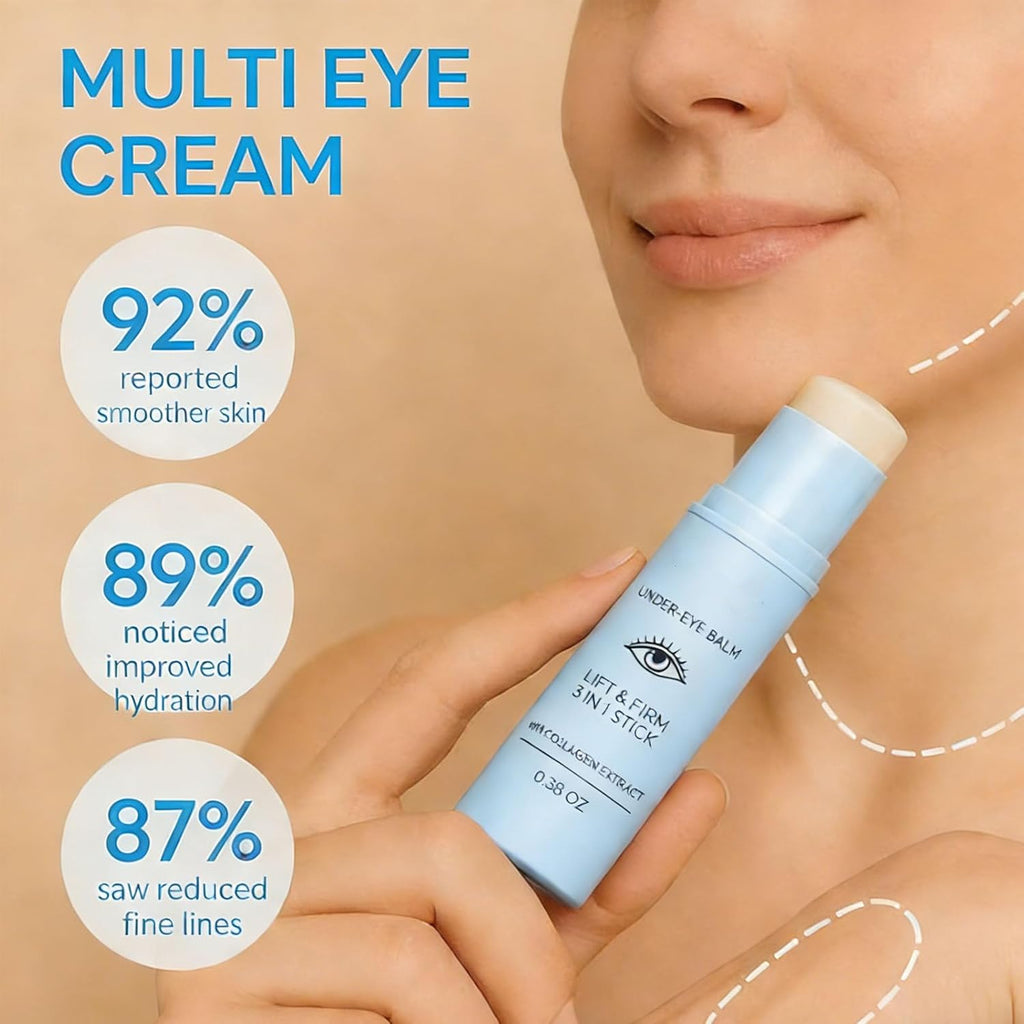 Korean Under Eye Balm, 3 in1 Lift & Firm Multi Cream With Collagen Extract, Hydrating, Smoothing, and Refreshing Eye Care Stick for Dark Circles, Puffiness, and Fine Lines, 0.38 oz (2PCS)