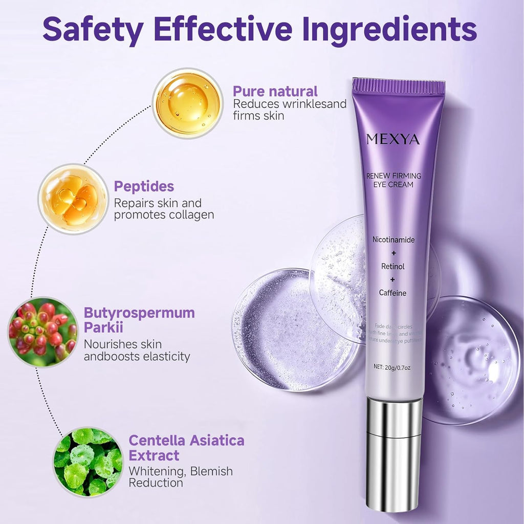 Retinol & Caffeine Eye Cream - Dark Circle Treatment & Under Eye Brightener, 0.7oz Anti-Aging Formula for Wrinkles, Puffiness, Bags