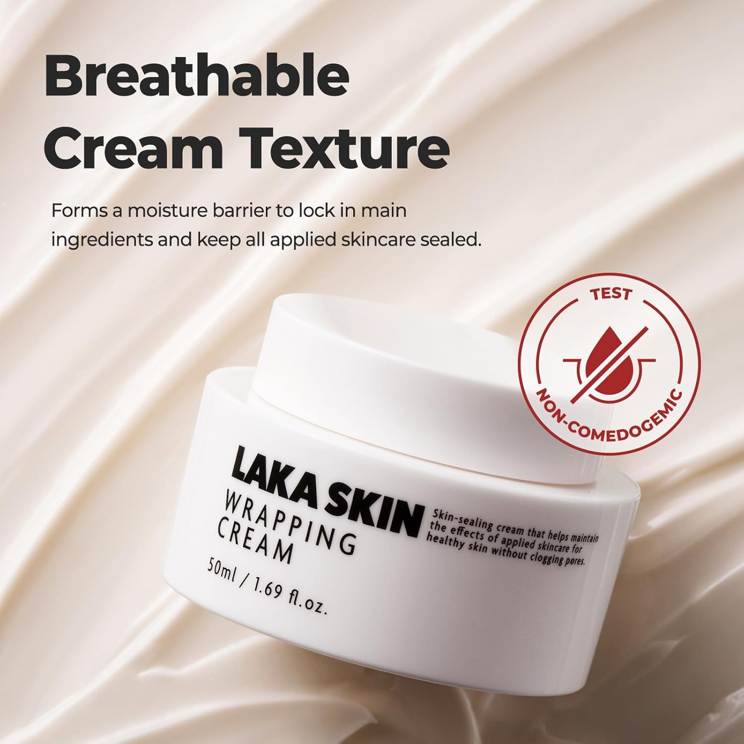 Laka Skin Wrapping Cream, PDRN Ceramide Moisturizer for Dewy Glass Skin, Skin Barrier Hydration, Non Comedogenic Tested, Korean Skincare, 1.69 fl.oz