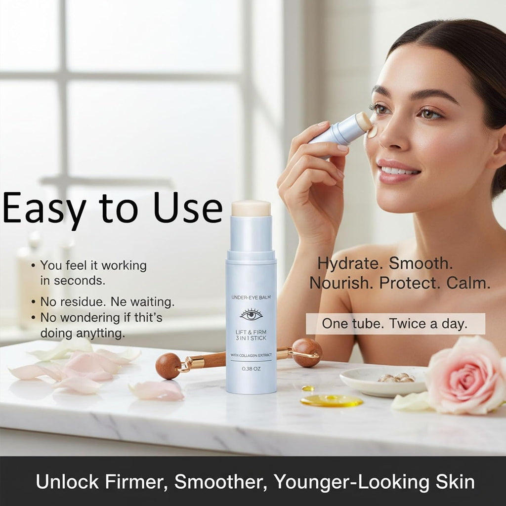 Korean Under Eye Balm, 3 in1 Lift & Firm Multi Cream With Collagen Extract, Hydrating, Smoothing, and Refreshing Eye Care Stick for Dark Circles, Puffiness, and Fine Lines, 0.38 oz (2PCS)