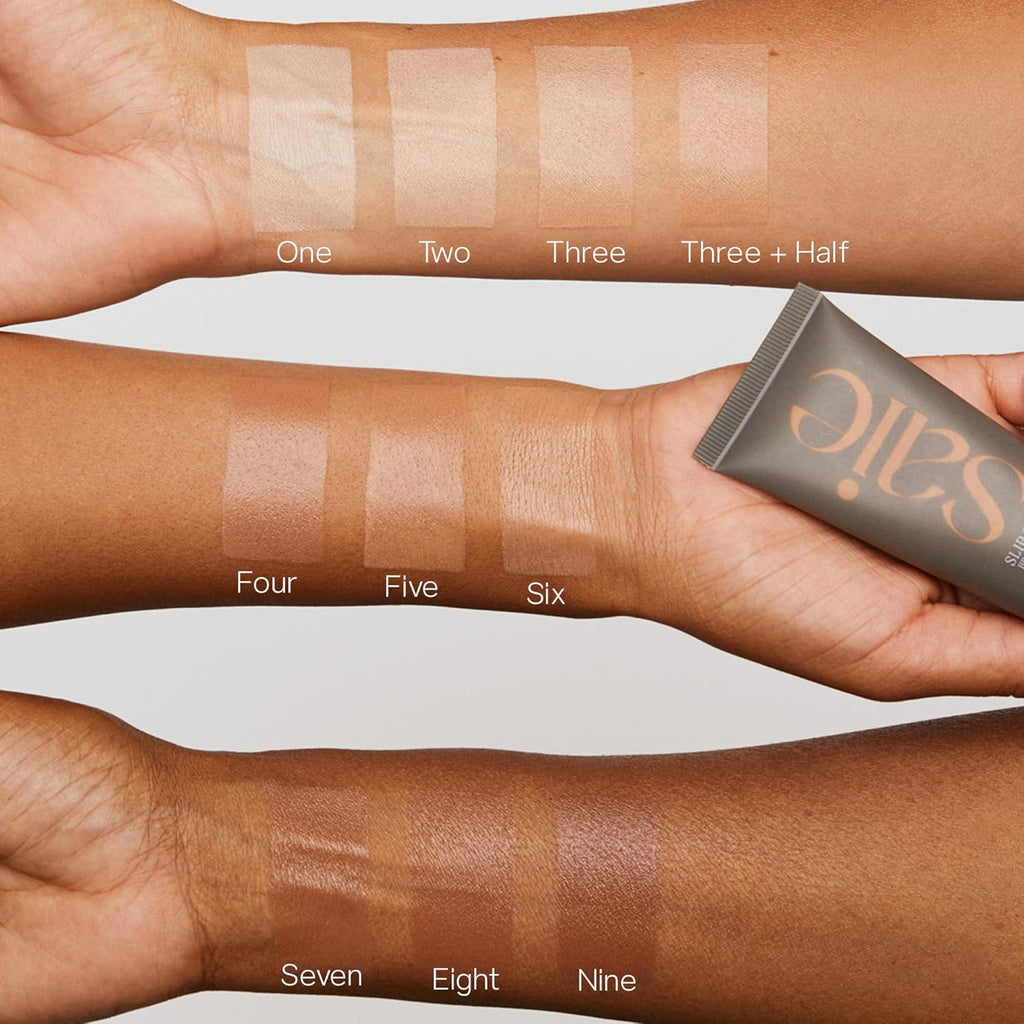 Saie Slip Tint Tinted Moisturizer with SPF 35 - Light Coverage, Glowy Skin Tint & Mineral Sunscreen for Face with Hydrating Hyaluronic Acid - Summer Makeup Essential - Shade Five (1.35 oz)