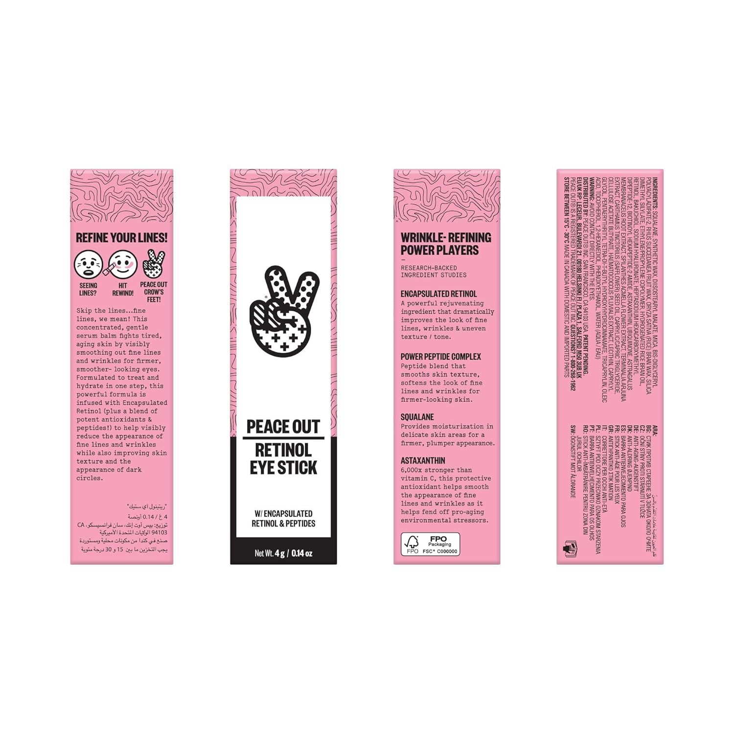 PEACE OUT Retinol Eye Stick, Under Eye Treatment for Hydration, Fine Lines & Wrinkles, with Encapsulated Retinol, Peptides & Squalane for Smoother Looking Under Eyes, 0.14 oz